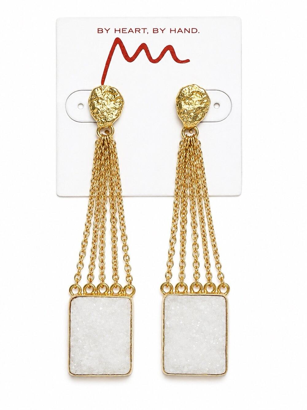 MELA ARTISANS 14K GOLD PLATED DRUZZY NATURAL DROP DANGLE EARRINGS HANDMADE INDIA